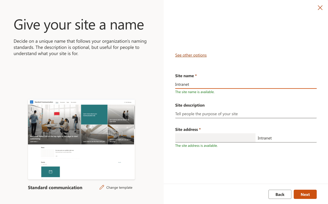 Select a site template