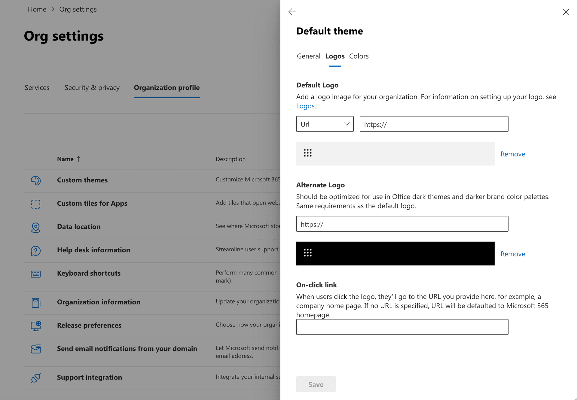 Microsoft 365 Organization Profile Settings